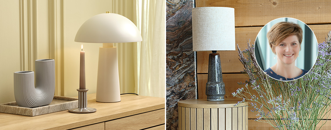 Lampe de table élégante beige clair et lampe de table rétro avec design unique