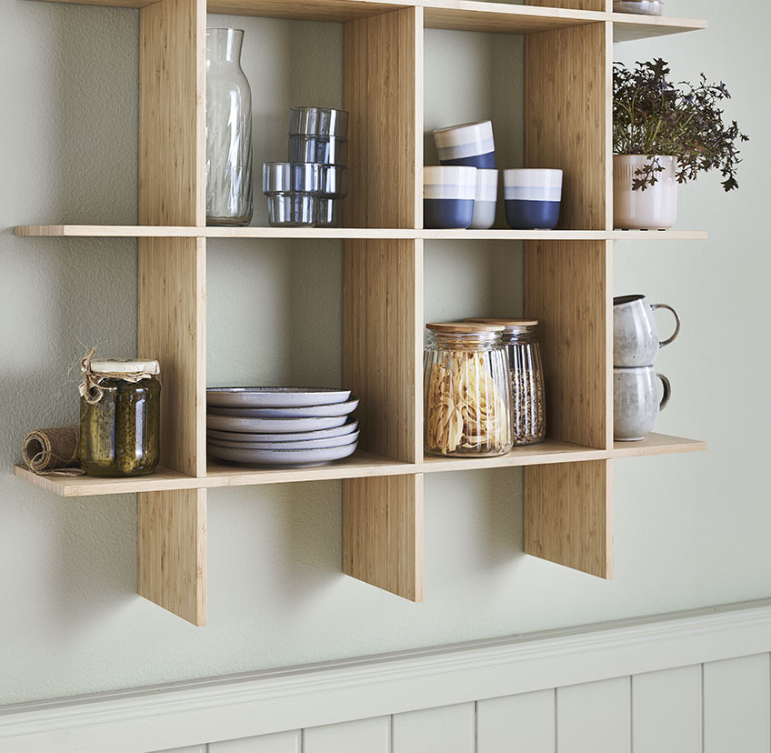 Étagère murale KVISSEL en bambou Étagère murale en bois épurée et minimaliste en bambou