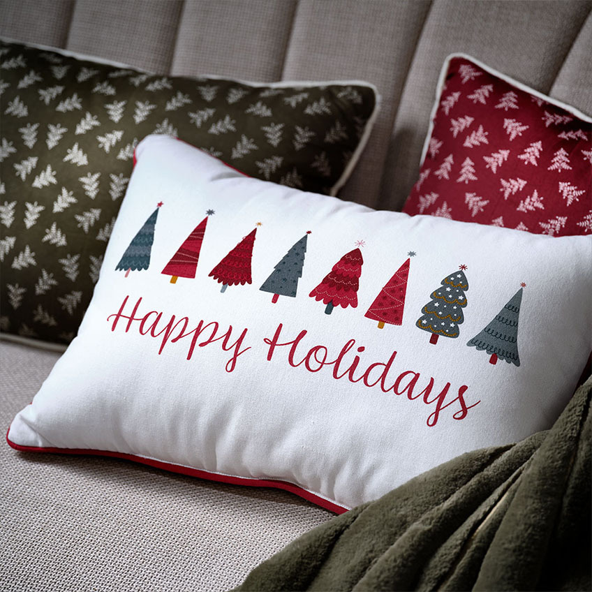 Coussins festifs LUCIA et PETALIT avec motifs de sapins de Noël Coussins de Noël festifs avec motifs de sapins de Noël