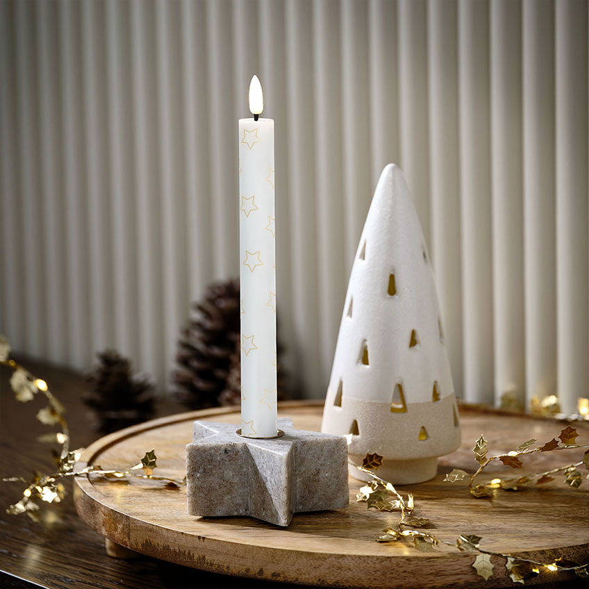 Bougeoir RUTILKVARTS, bougie LED de Noël NELLIK, et sapin de Noël LED VILJE Bougeoir en marbre en forme d’étoile, bougie LED de Noël avec étoiles, et sapin de Noël LED VILJE