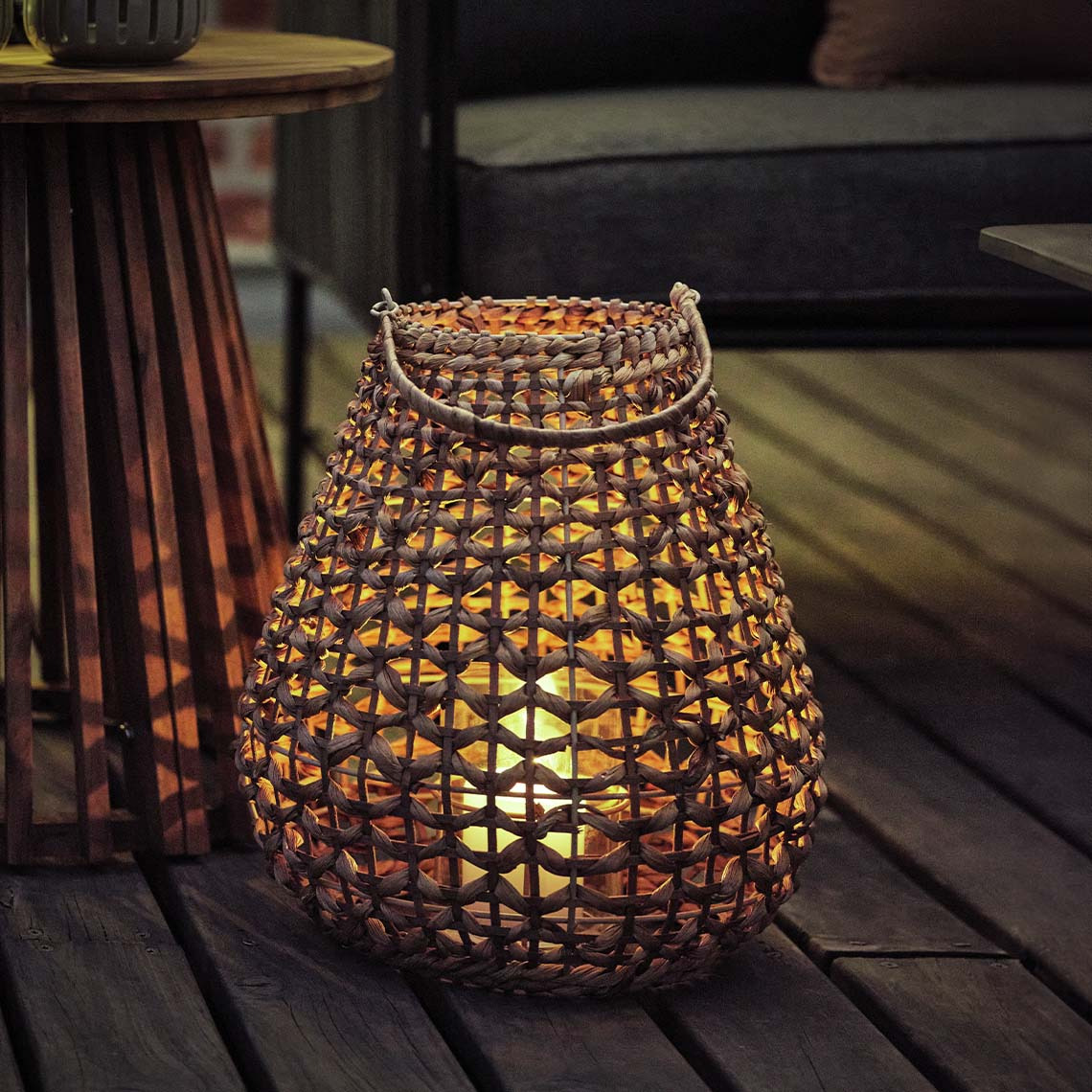 ROVTERNE lantern Outdoor lantern made with braided water hyacinth on patio