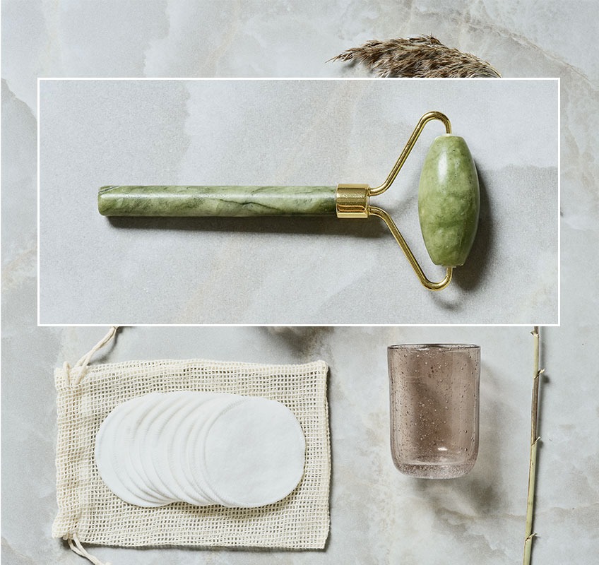 Roller visage VALLSTA, coton démaquillants réutilisables VAD, porte brosse à dents ESSVIK Roller visage en pierre de jade, coton démaquillants réutilisables fabriqués à partir de coton et bambou