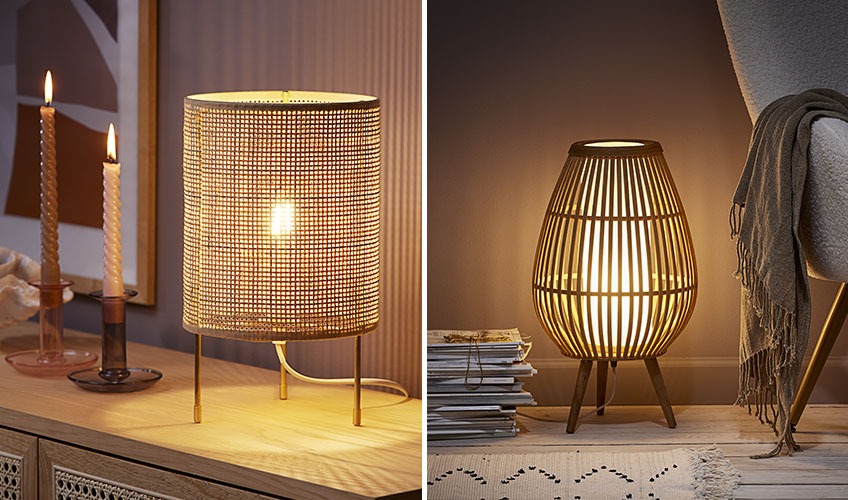 Lampe de table en rotin et lampe en bambou