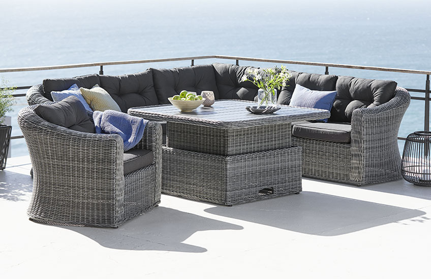 Ensemble lounge TAMBOHUSE Ensemble de jardin gris avec canapé d’angle, chaises et tables ajustables