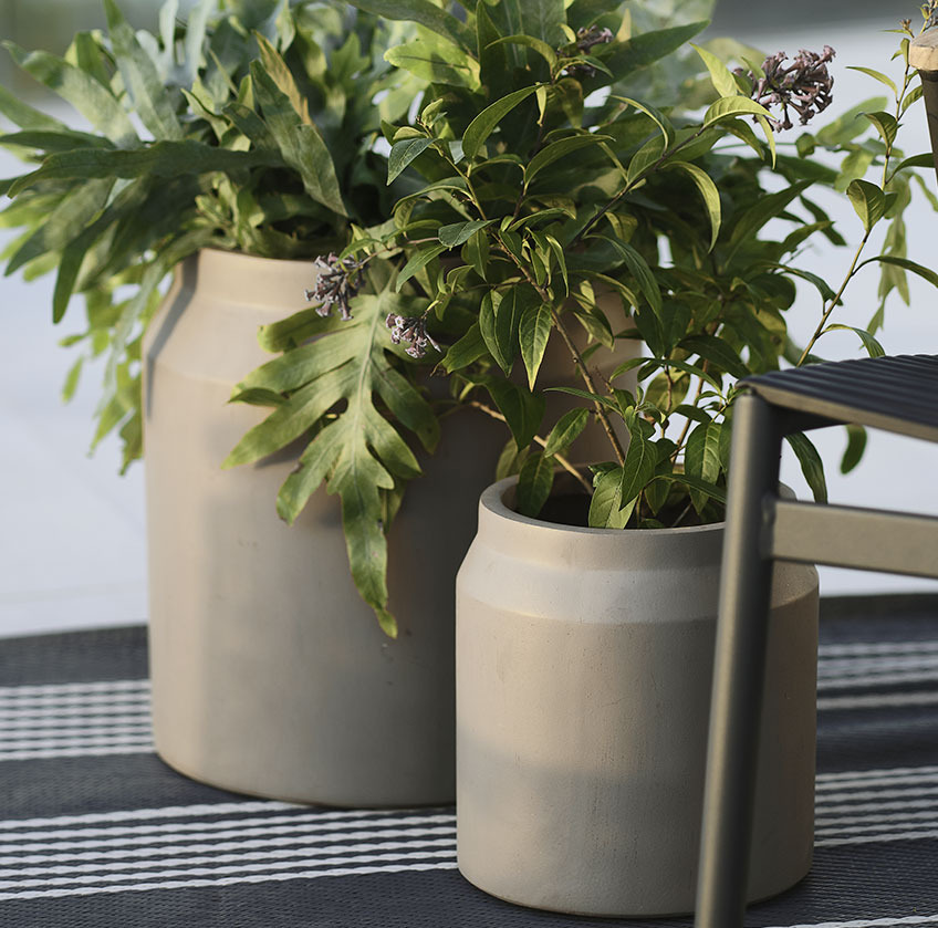 Deux pots de fleurs sur un tapis d'extérieur