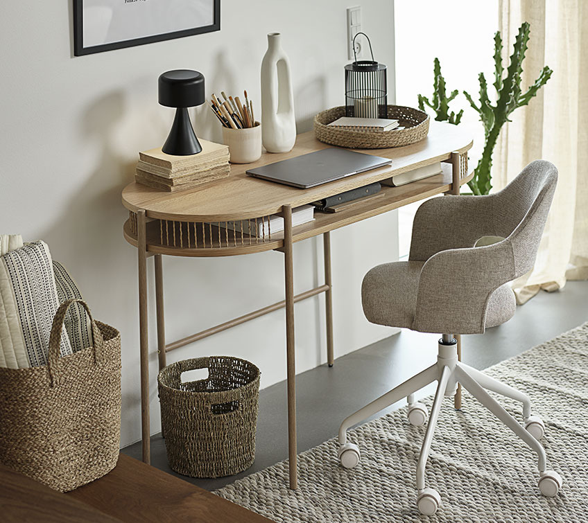 EGELEV desk and REERSLEV office chair Desk with shelf for laptop and office chair