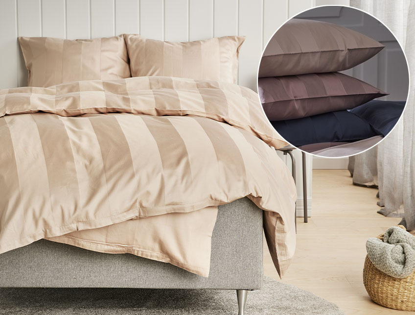 Chambre avec du linge de lit en satin, compose à 60% de coton et 40% de viscose